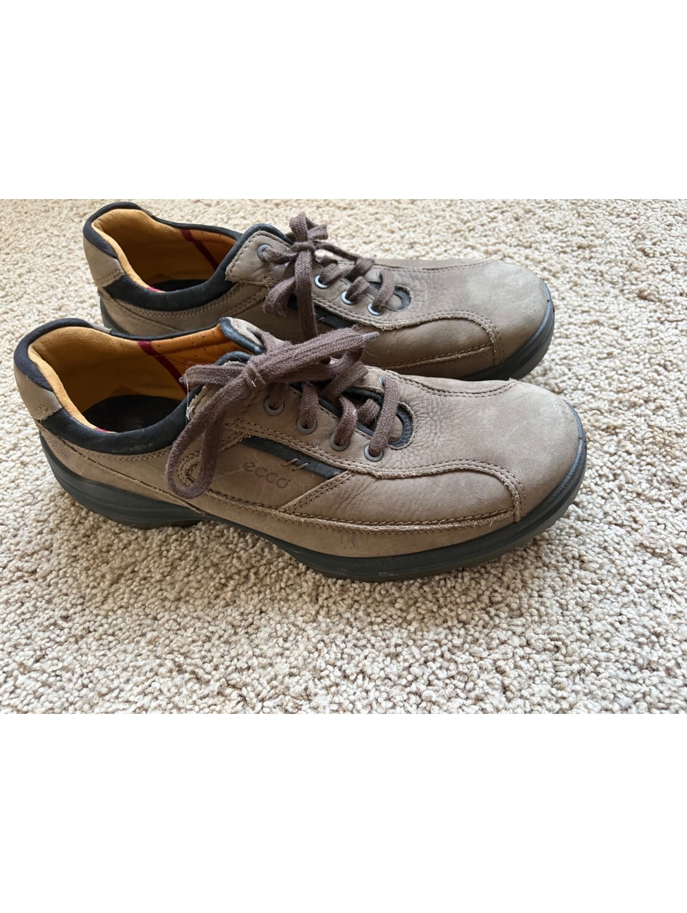 Men's ECCO brown nubuck leather comfort walking shoes sz 45 Extra width US 11.5